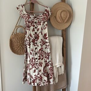 Anthropologie Red Floral Printed Oahu Linen Blend Dress 2
